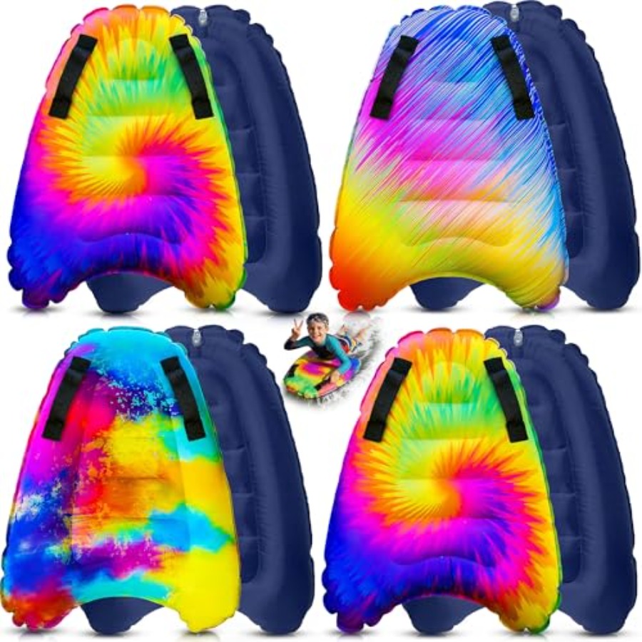 Bodyboard Boogie Board - 4パックのインフレータブルサーフボディボード、ハンドル付き、ウォータースライド、ビーチ、プール、湖、スリップスライド用のブギーボード、軽量